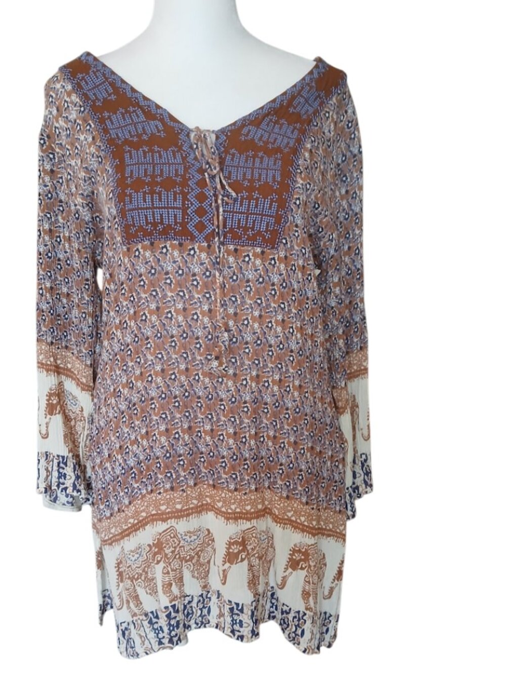 Sakkas cotton ethnic print tunic with embroidery 3/4 sleeve slim fit size M